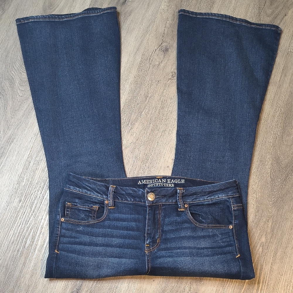 sac341 Boho Mid Rise Flare w/29" Inseam American Eagle Denim Jeans Size 10